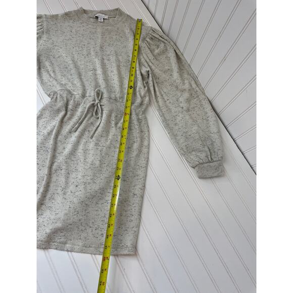 Topshop Gray Drawstring Waist Balloon Sleeve Mini Sweater Dress Size M - Picture 5 of 6